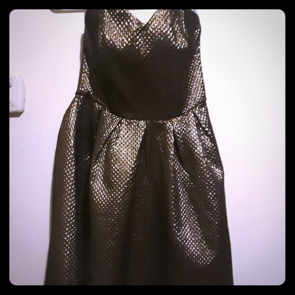 Gold an black strapless dress